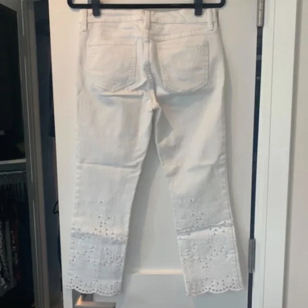 White Keira Tory Burch Eyelet Embroidered Cropped Denim Jeans [Size 27]
